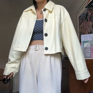 ASOS Cream Leather Jacket for Women size 4